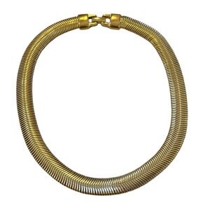 Erwin Pearl Gold Tone Omega Collar Necklace Chevron Textured Vintage 16 Inch